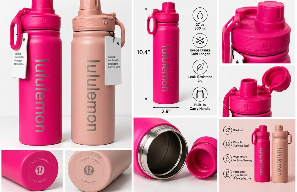 lululemon Back to Life Sport Bottle 27oz Pink 2 Pack Bundle NWT Stainless